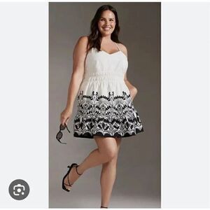 Anthropologie Somerset Poplin Mini Dress Sleeveless White & Black Floral Medium